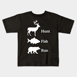 Funny Hunting Fishing Hunt Fish Run Bear Kids T-Shirt